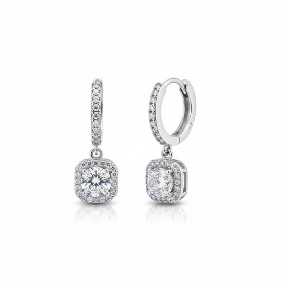 Moissanite Jewelry - 1.0 CT Moissanite Halo Drop Dangle Earrings 925 Sterling Silver Color D NWT
